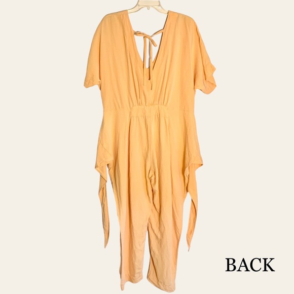 Free People Shining Sun Wrap Linen Jumpsuit Romper Playsuit Orange Cutout Sz L - Picture 8 of 12